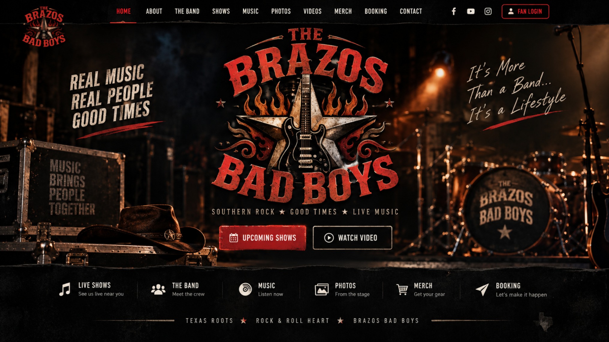 The Brazos Bad Boys southern rock stage, guitar and band branding